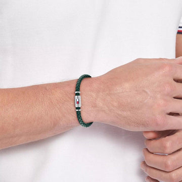 Ανδρικό βραχιόλι Tommy Hilfiger δερμάτινο σε πράσινο χρώμα με πλεκτό σχέδιο.